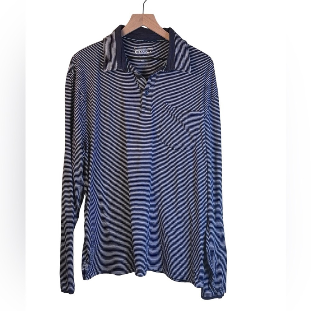 Coolibar Blue/White Merritt Long Sleeve Polo Shirt SPF 50+ UV Protection XXL
